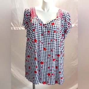 Lane Bryant 26/28 stars and check prnt fall off shldr blouse